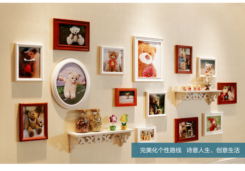 图慕 置物架照片墙相框墙创意相墙组合餐厅客厅卧室相框挂墙背景墙 HD-1588 白蓝+送生命之星画心