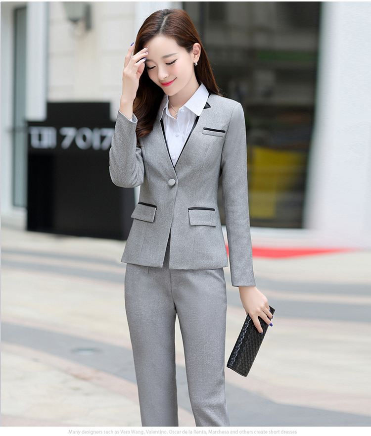 丹杰仕职业装女装长袖秋冬正装两件套长裤西装工作服商务休闲西服套装 枣红 S