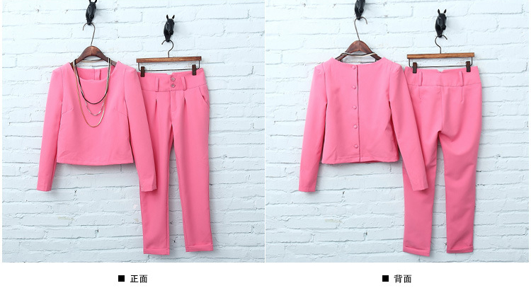 衣京环香 2015秋装新款女装长袖两件套休闲裤套装Y1059 玫红色 M