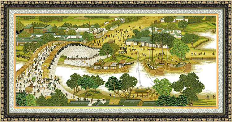 
                                        悠趣 精准印花布十字绣套件 大幅客厅风景装饰画 清明上河图 全景图580x65CM 生态棉线 中格3股绣                