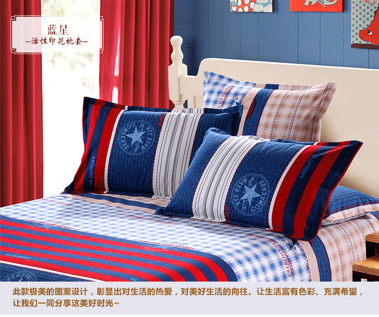 
                                        美棉坊家纺 全棉印花枕套 床上用品 粗布/活性印花/几何/大气枕套 夏之风-枕套                