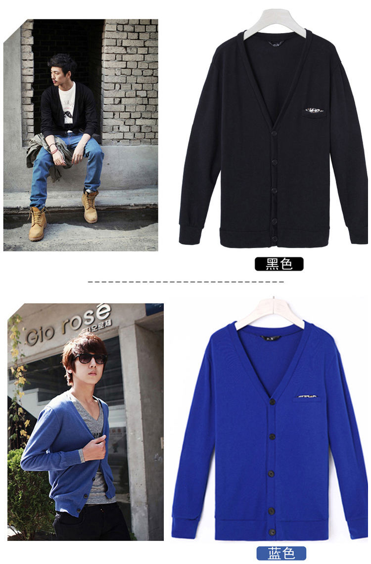 M+秋季韩版针织衫休闲<em>开衫</em>V领多色长袖毛衣