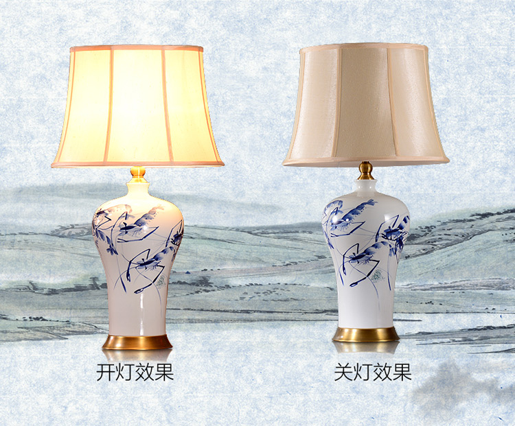 中式陶瓷台灯卧室床头灯 美式客厅台灯 手绘写意画婚庆装饰台灯 笑口常开