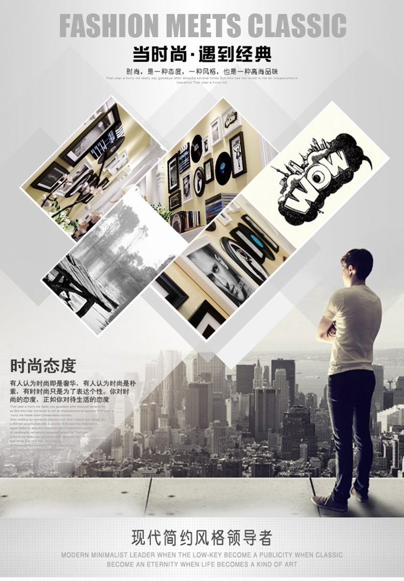 吉朵芸 实木照片墙 客厅背景照片墙 办公室相框组合 创意公司形象装饰设计墙 复古风格 蓝白两色---异国画心