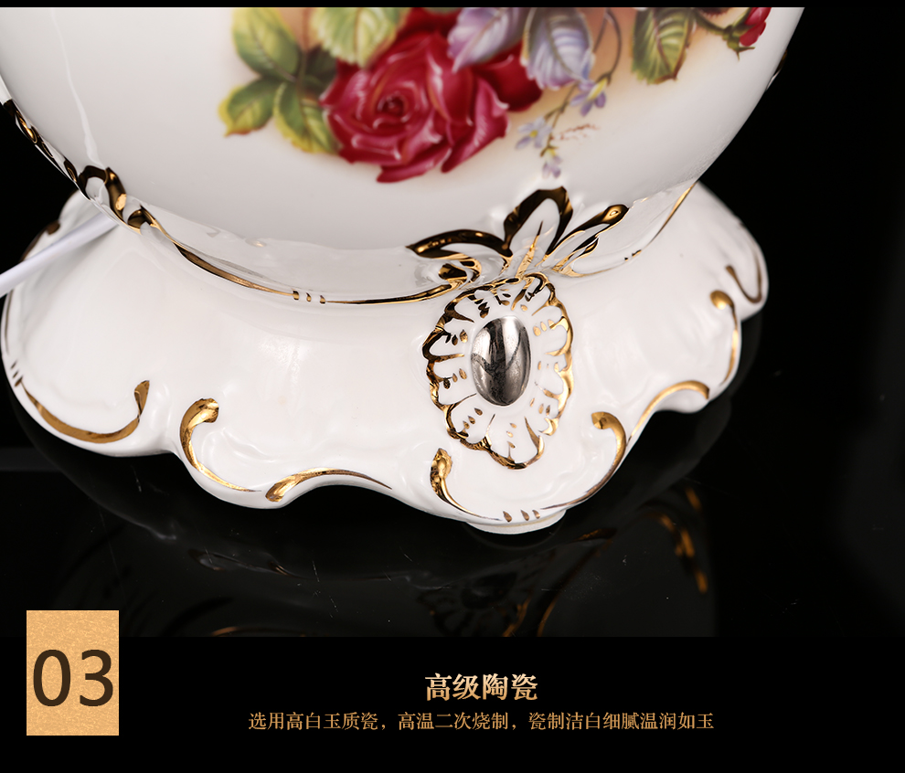 
                                        铂爵皇瓷 家居客厅装饰摆件欧式台灯卧室床头灯创意奢华装饰台灯 67CM高 按钮开关                