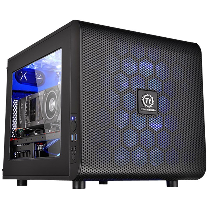 Tt（Thermaltake） Core V21 黑色 卧式机箱 （Matx机箱/分层散热/侧透面板/支持长显卡/双U3/水冷游戏机箱)