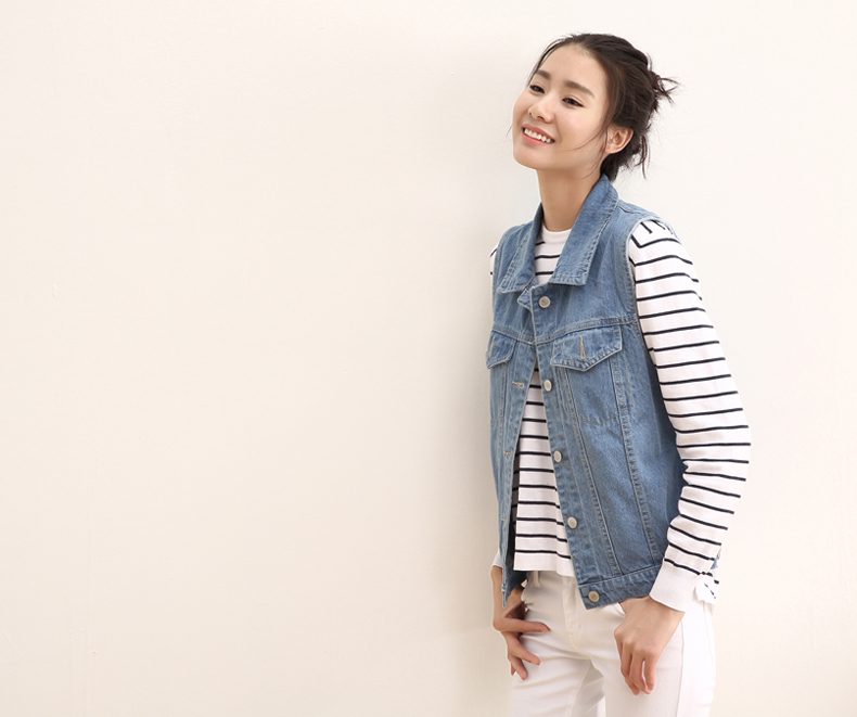 sole love 2015新款秋装牛仔马甲女秋冬短款牛仔背心女式马甲外套 浅蓝色