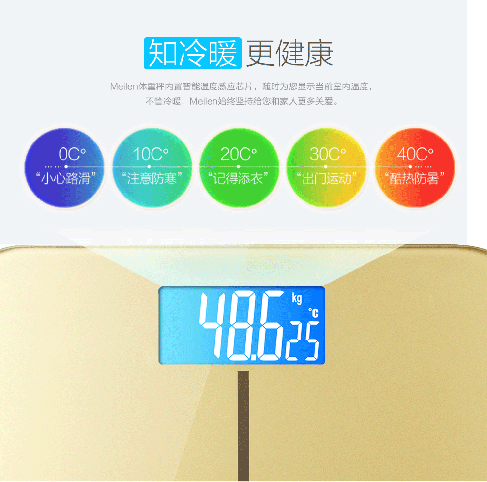 meilen电子秤人体秤电子称健康秤体重秤家用计 温度象牙白色