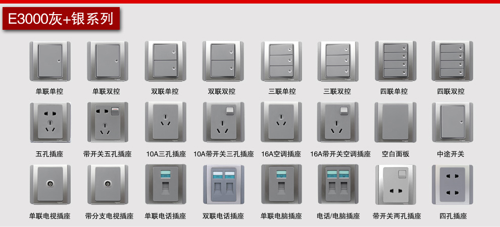 施耐德 开关插座面板E3000 10A二\/三极五孔插