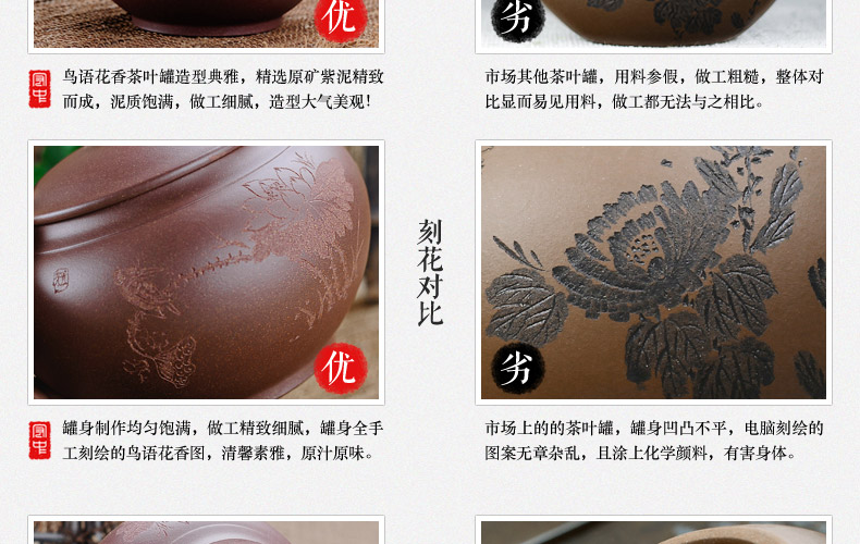 宏中-紫砂茶叶罐 存茶醒茶罐茶缸 鸟语花香 HZS076