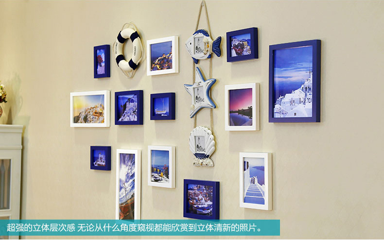 梓晨 结婚照 地中海客厅照片墙欧式相照片墙墙贴组合 黑白原胡