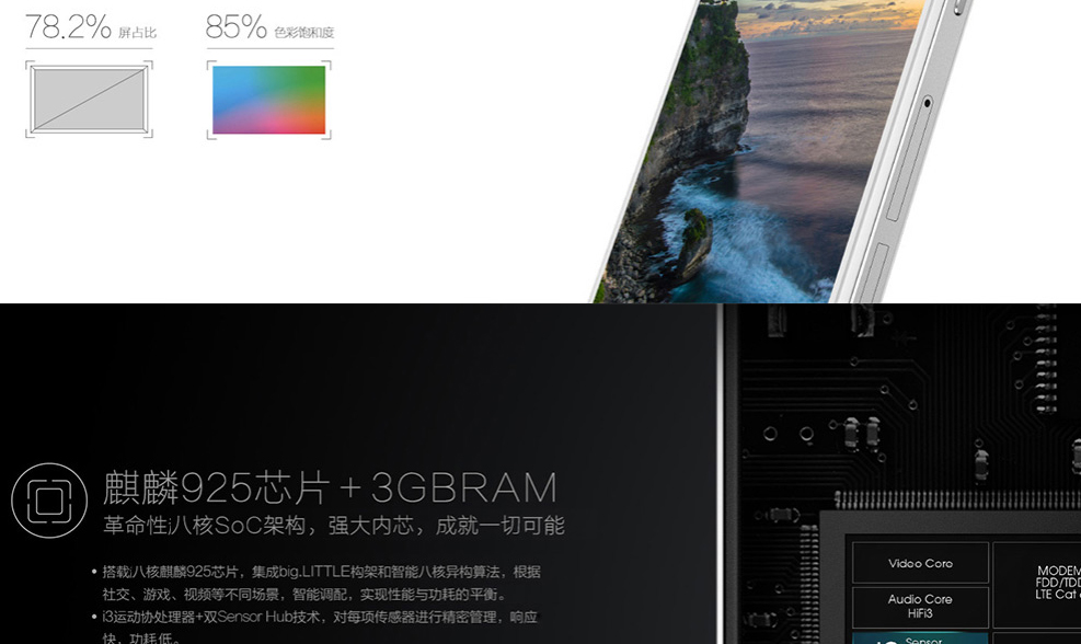 华为 荣耀6Plus 高配版(32G ROM)手机 黑色 移动联通双4G手机