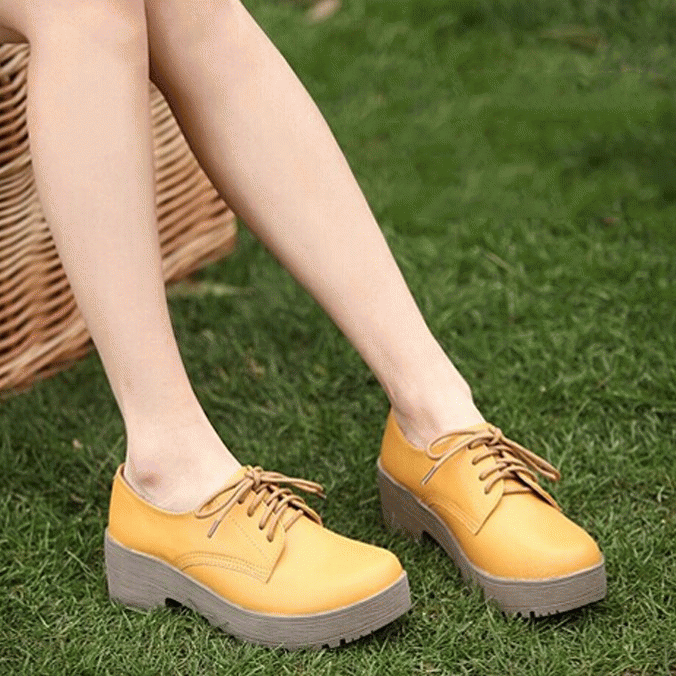 格彬森韩版休闲鞋英伦学院风马丁鞋粗跟复古女鞋系带小皮鞋女浅口低帮