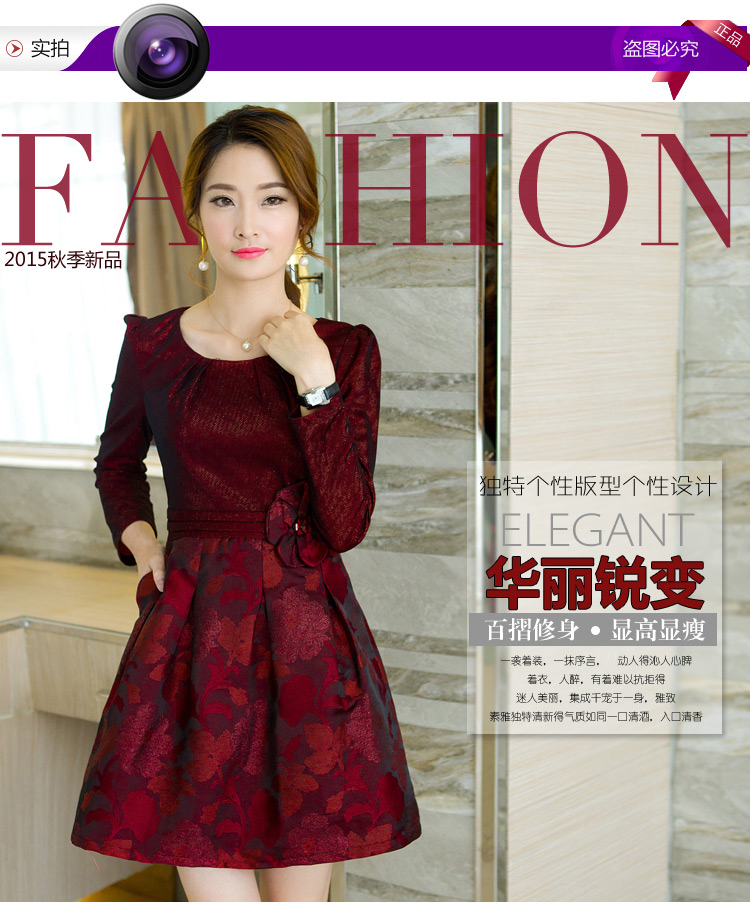 潮步2015秋季新款时尚气质A字型连衣裙 V1605 紫色 XXL