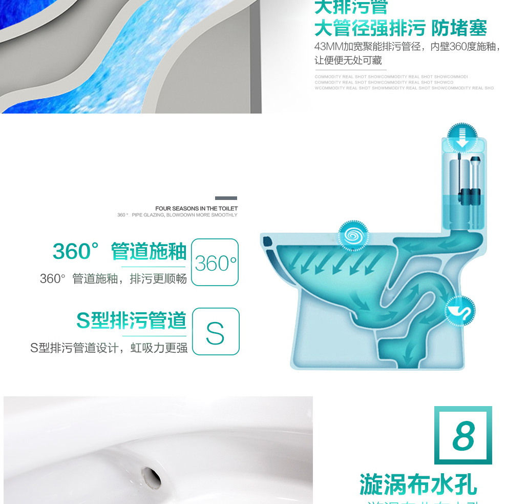 四季沐歌micoe马桶缓降盖板卫浴坐便器旋涡虹吸省水座便器静音防臭防