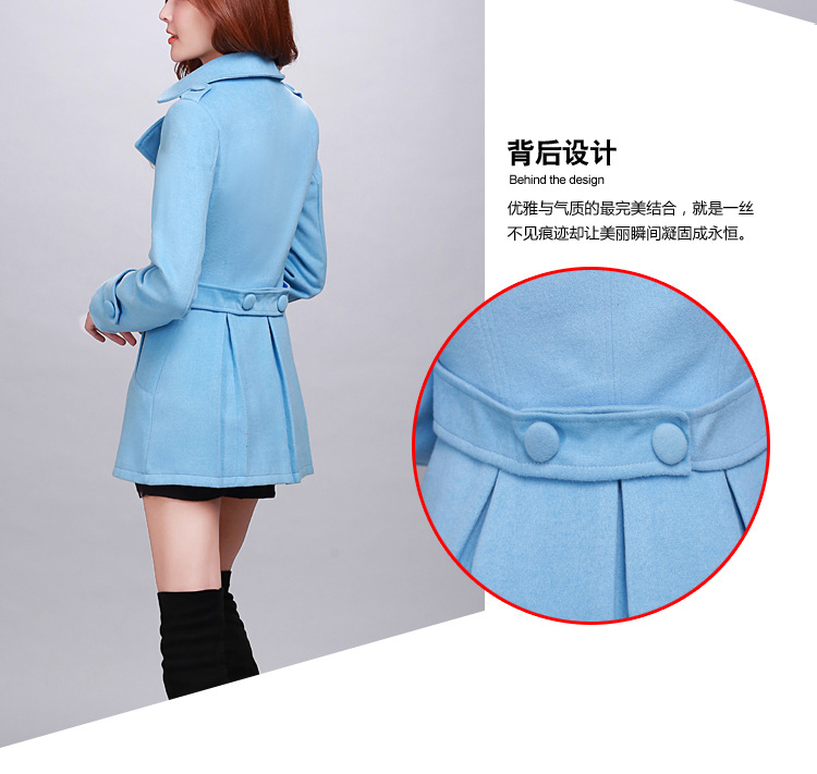 迷尚佰丽2015秋冬季新款时尚韩版毛呢外套修身显瘦气质毛呢大衣女装 藏青色 L