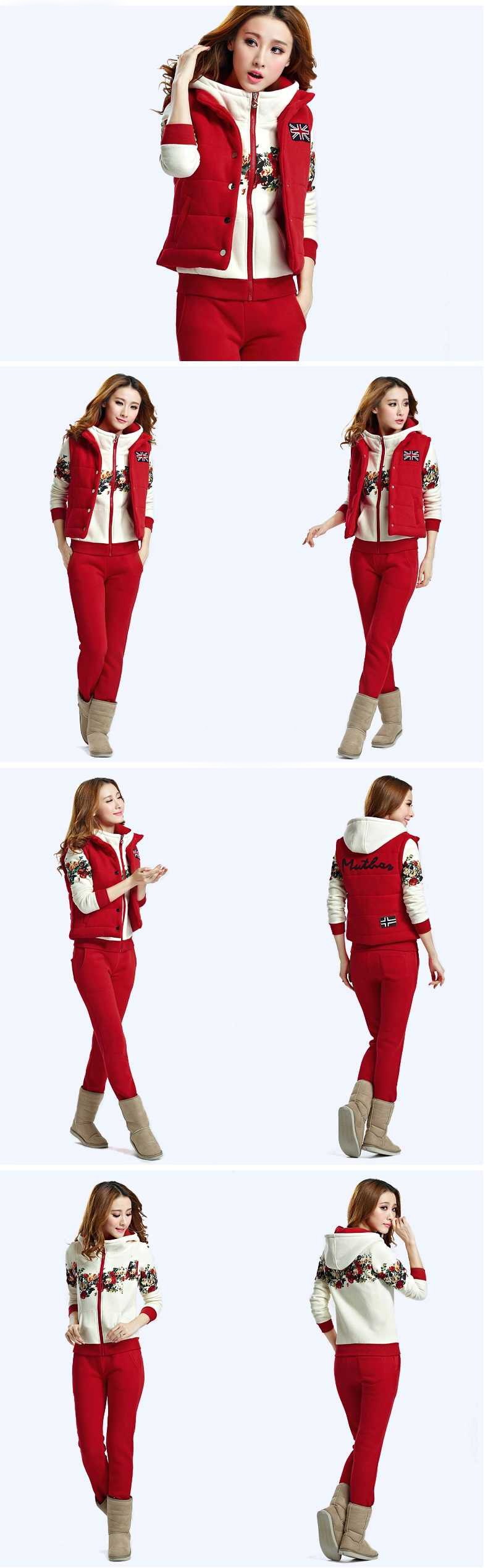 LRXN2015秋冬新款女装冬上新三件套卫衣大码长袖休闲服运动套装7069 红色 S