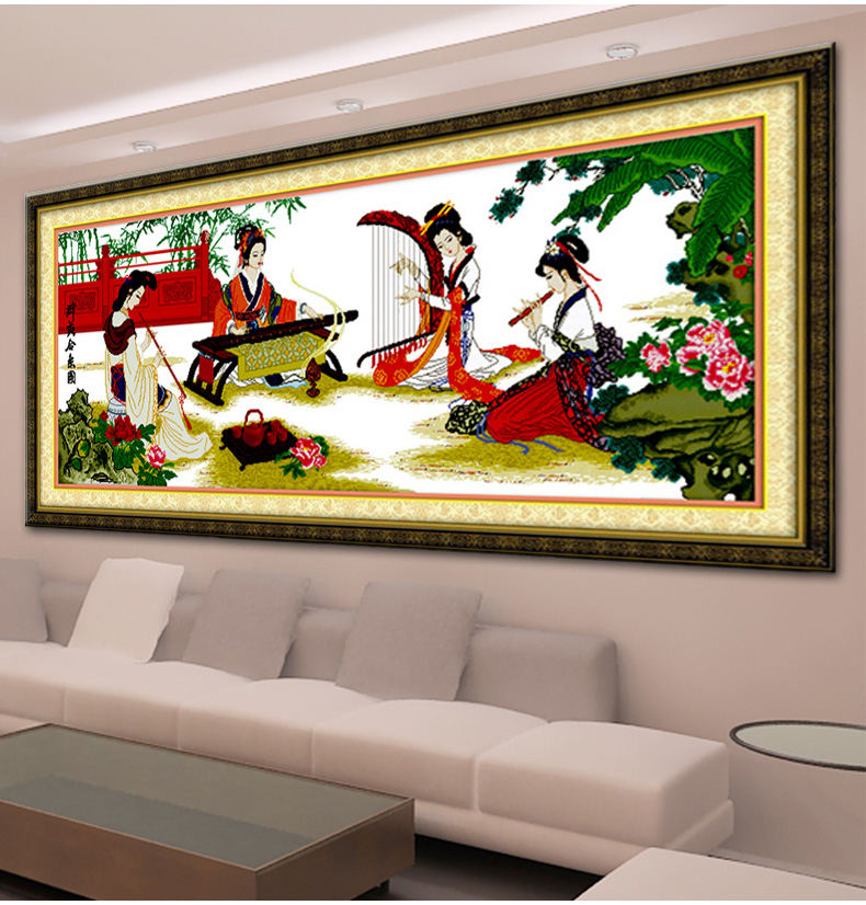 皇室蒙娜丽莎印花新款大幅四大美女十字绣客厅书房大画古代仕女人物系列满绣 皇室W1456 长1.65米*宽0.70米