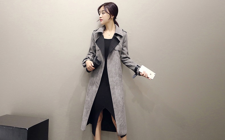 佳衣名品 2015韩版女士气质中长款修身显瘦薄鹿皮绒风衣女外套潮 F6565 红 L