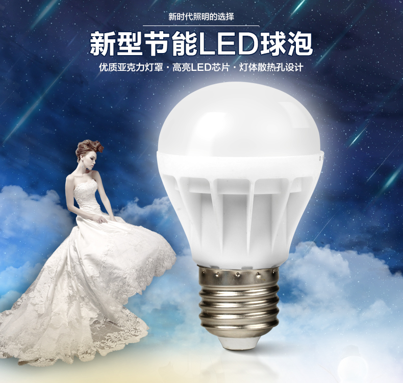 晶致照明 led灯泡节能灯E27大螺口白光3W5W球泡灯 E14小螺口家用大功率灯 3WE27白光高亮款