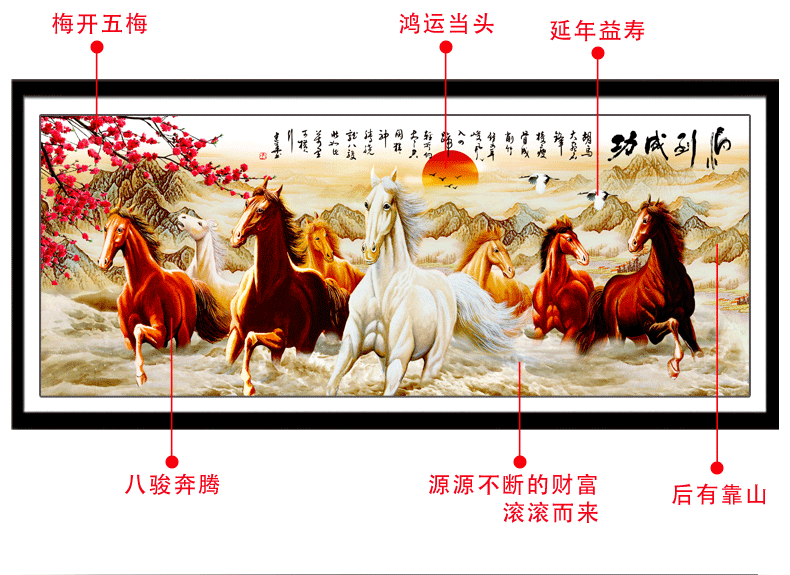 
                                        慕格 5D魔方钻钻石画八骏图十字绣 钻石绣贴钻画马到成功客厅大幅 马到成功八骏图 满钻全贴(魔方全钻)126*54cm大气磅礴                