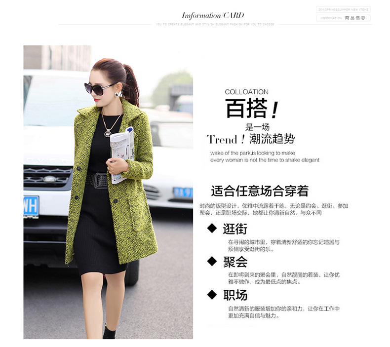 斐曼诗 2015秋冬新款呢子大衣中长款毛呢外套女 910 蓝色 L