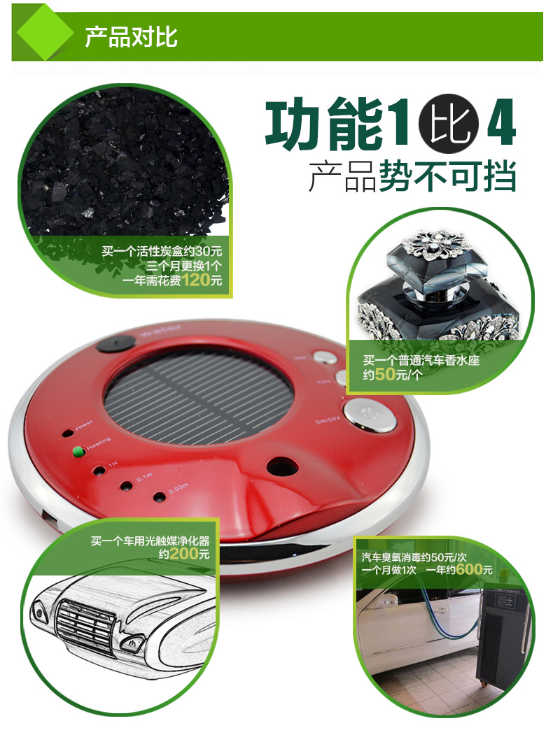 绮妙便携式加湿器精油香薰机太阳能车载空气净化器负离子氧吧汽车除甲醛新车除味办公室车用家用 UFO-998黑色