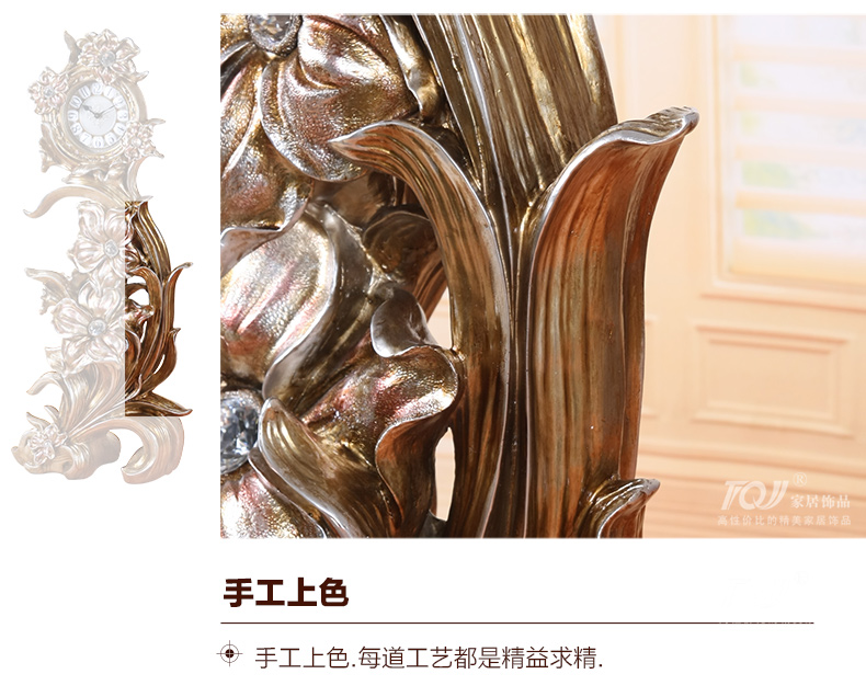 
                                                            丽盛（LISHENG）超大欧式仿古玫瑰花复古座钟摆件树脂摆钟客厅招财落地钟 图片色                