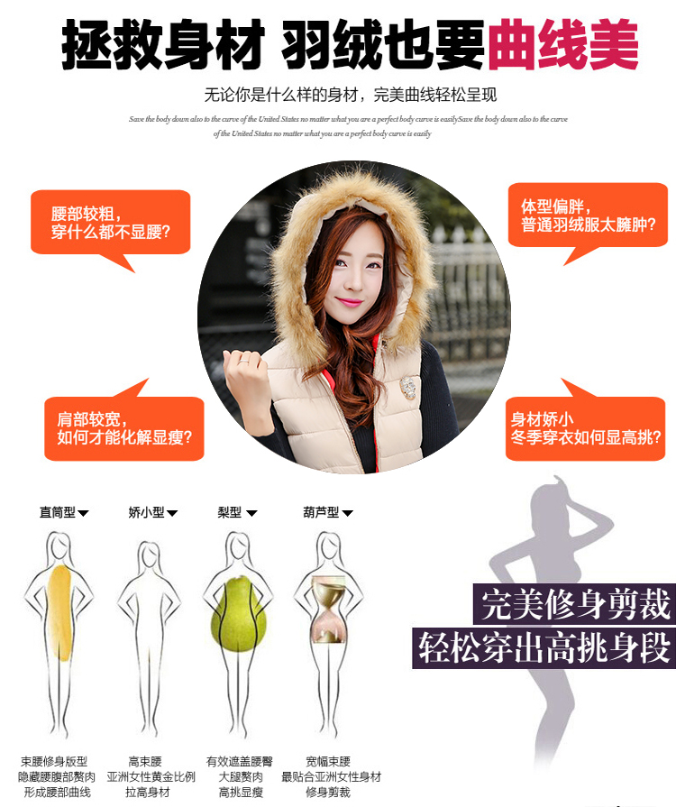 瑜歌欧洲站2015秋装新款外套大毛领加厚羽绒服马甲女短款YG2918 粉红色 L