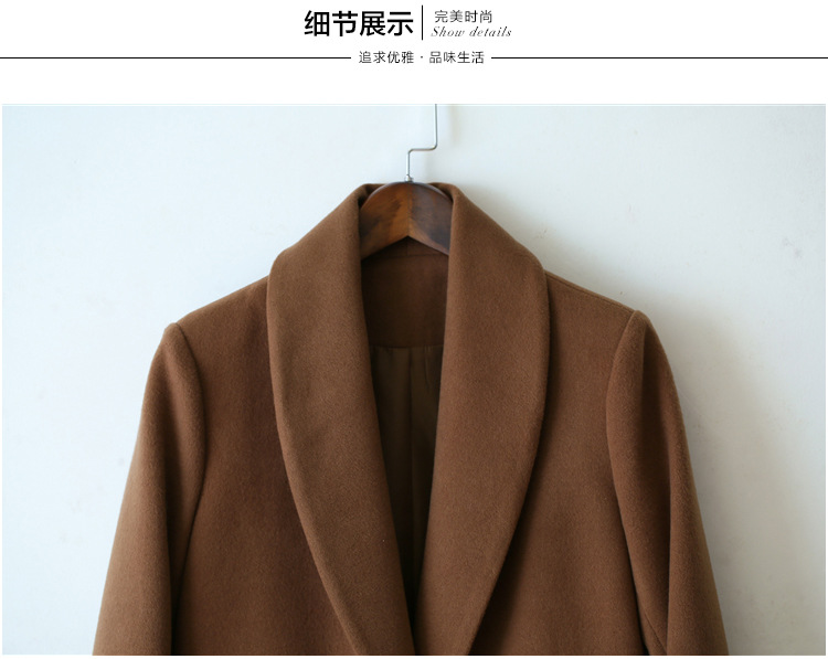卡斯丹尼 2015秋冬新款韩版简约长款毛呢大衣女 咖啡色 M