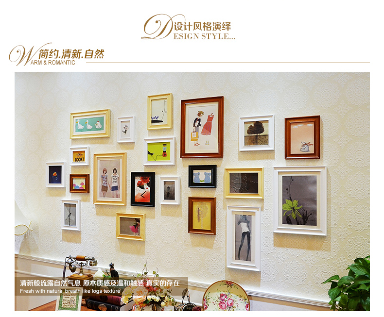 
                                        梓晨实木照片墙 相框墙 客厅欧式 相片墙创意相框画框组合 地中海 白原蓝红(送欧式画芯)                