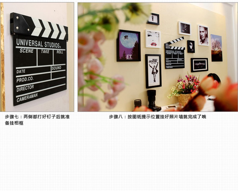 吉朵芸 实木照片墙 客厅背景照片墙 办公室相框组合 创意公司形象装饰设计墙 复古风格 蓝白两色---异国画心
