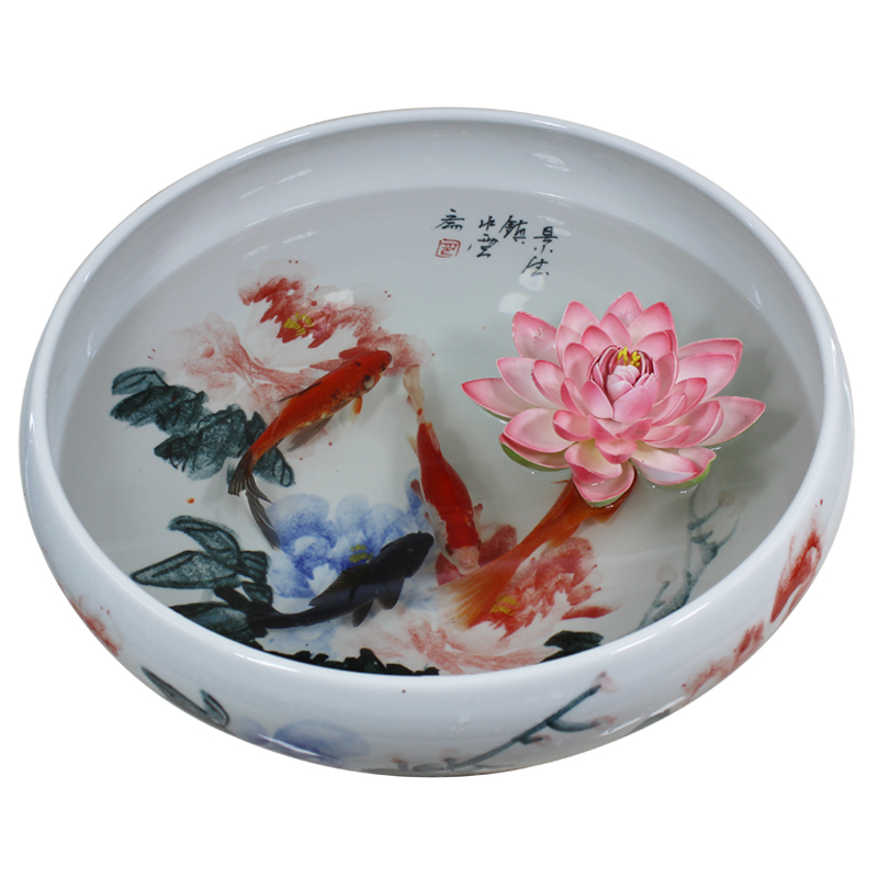 
                                        巅峰   景德镇陶瓷器鱼缸金鱼缸乌龟缸睡莲缸陶瓷鱼盆金鱼盆 陶瓷摆件 竹子                