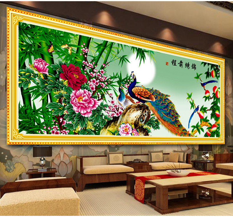A KS钻石十字绣孔雀满钻5D钻石画钻石绣贴钻画花开富贵牡丹锦绣前程十字绣新款大画客厅点钻 Z123(MK1073) 长1.91米*宽0.80米