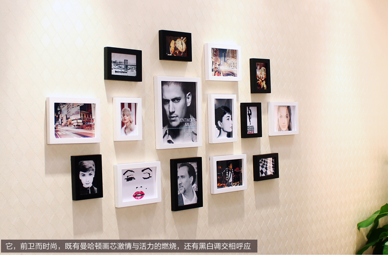 
                                        古笛 进口实木照片墙 时尚家居饰品 相片墙相框墙 创意组合HD-771 菱形黑白原胡                
