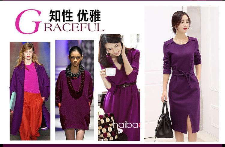 莱瑞丽 2015秋冬女装装新款长袖毛呢连衣裙 9051 图片色 M