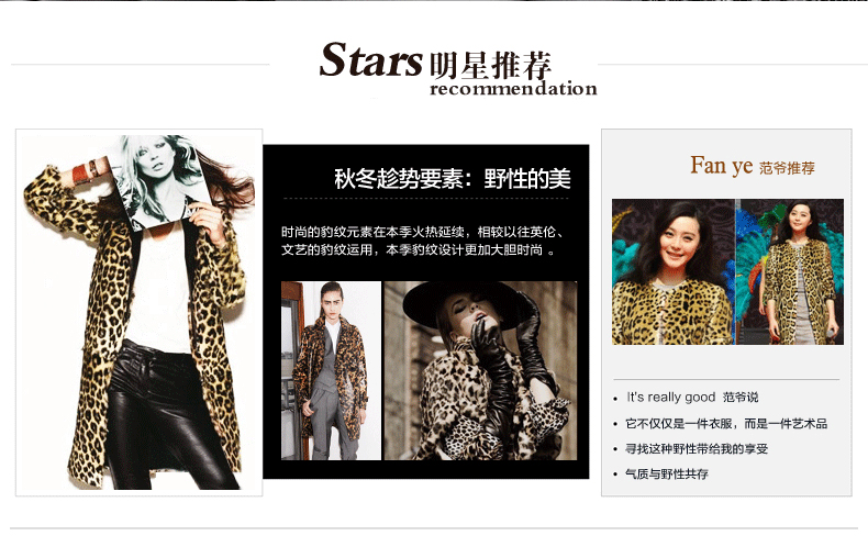 惑色豹纹毛呢外套女韩版中长款2015秋冬季新款修身欧美羊毛呢大衣女装显瘦呢子大衣 豹纹 M