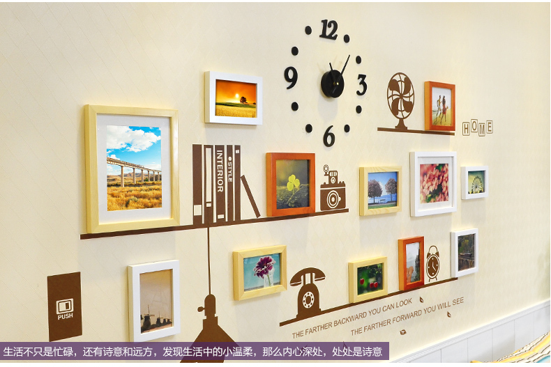 梦雅莉 实木照片墙组合 墙贴相片墙 相框墙创意 客厅相片框 HD-1668 黑白原胡送萌动画芯