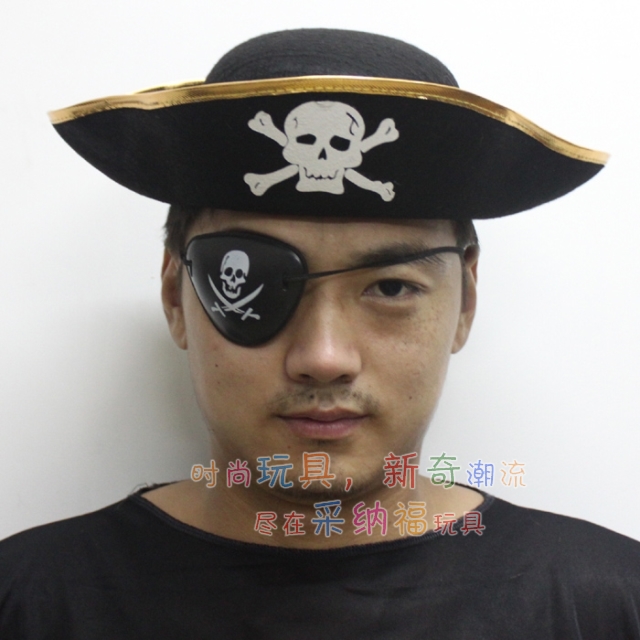 万圣节化妆舞会成人男加勒比海盗船长装扮 海盗眼罩 扁形海盗帽