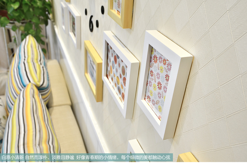 古笛 实木钟表照片墙 创意相框墙 11框组合 小客厅相片墙11HD-11 黑白原胡4色灵动混搭+钟
