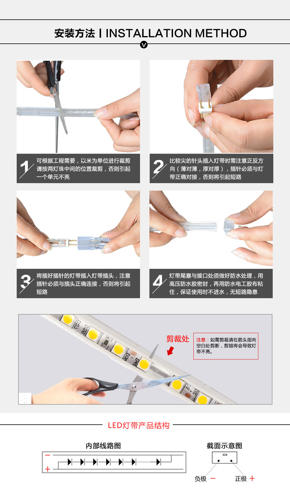 
                                                                                V-POWER LED灯带贴片超高亮SMD3528背景灯支架220V暗槽灯软线国标灯条 暖白光                
