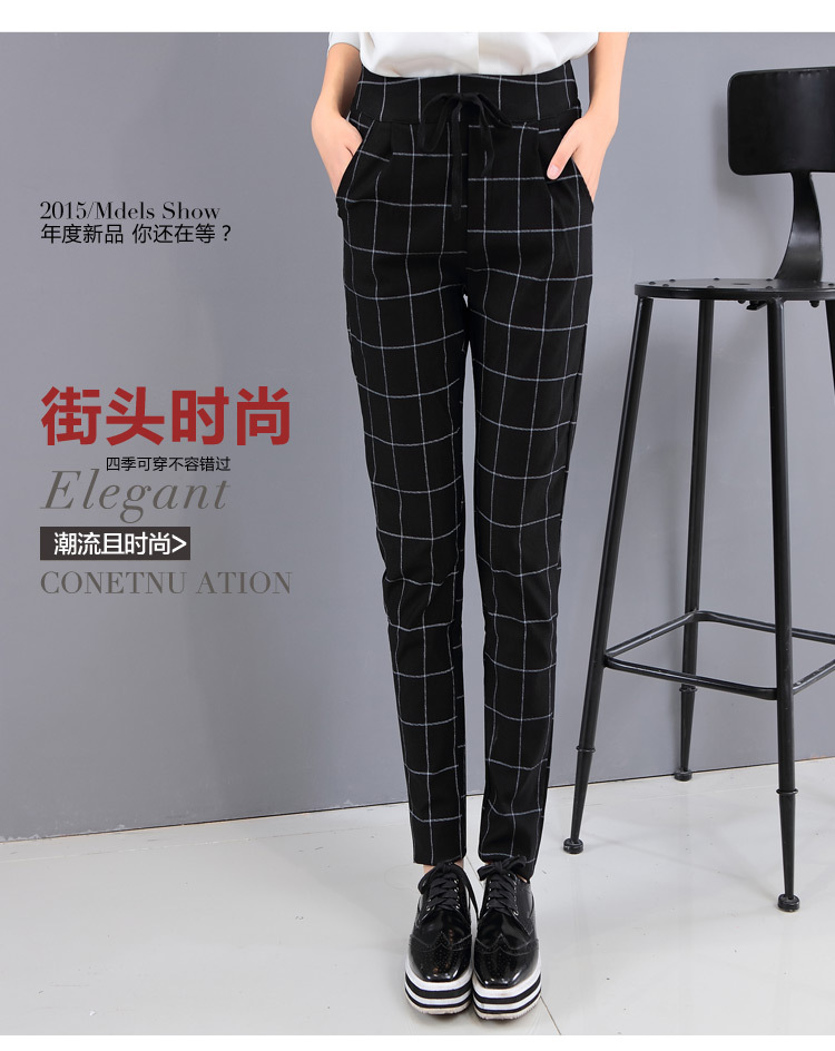 乔芙莎（QIAOFUSHA）2015九分哈伦裤女 松紧腰抽绳宽松休闲裤 正装裤 黑色 L