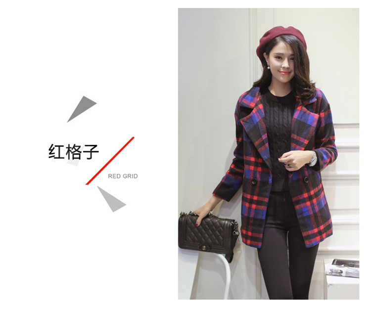 E77℃ 欧洲站2015秋冬款女装中长款英伦格子毛呢大衣韩版风衣加厚保暖毛呢外套潮 9680#绿格子 XL