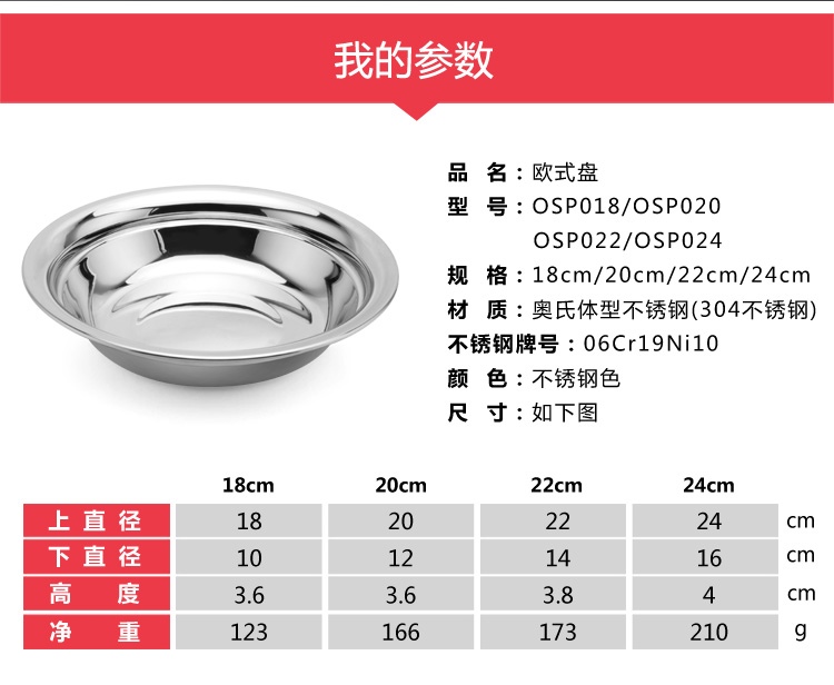 
                                        兴财旗舰店食品级304不锈钢盘子套装加厚餐盘碟子深圆盘鱼盘饺子盘水果盘汤盘菜盘 22CM 5只装                