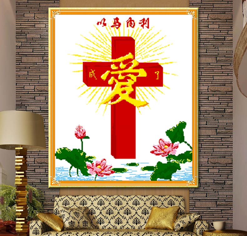 A KS钻石十字绣满钻5D钻石画钻石绣十字架贴钻画耶稣以马内利钻石秀钻粘画圆钻方钻新款客厅 AKS货号Z095(MK1202) 长0.52米*宽0.61米