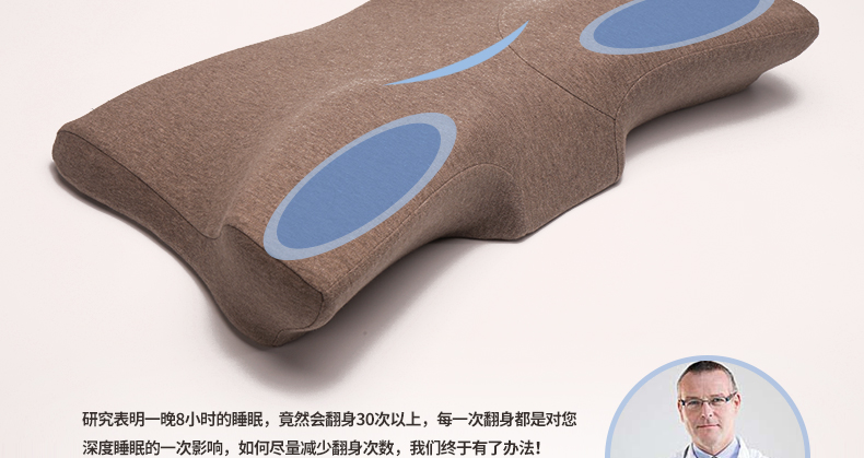 
                                        365SLEEP蝶形护颈枕 慢回弹记忆枕芯 舒适分区 保护颈椎枕头 亚麻色颈椎枕头L号                