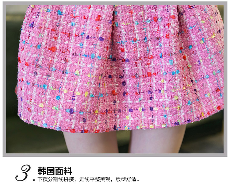 OEHE 2015冬装新款韩版修身两件套连衣裙女时尚显瘦毛领长袖套裙 粉红色 M