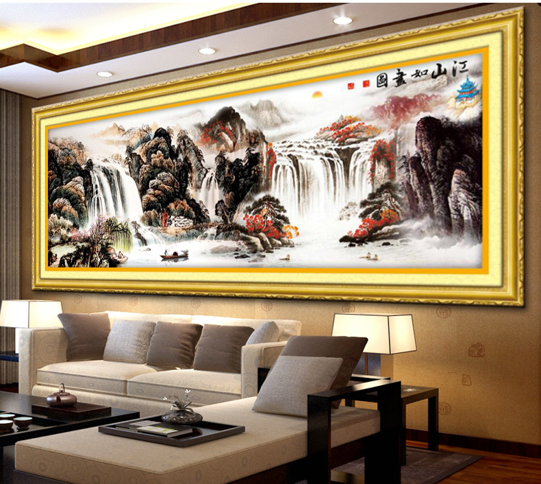 
                                        鸿胤皇室蒙娜丽莎十字绣新款财源滚滚江山如画十字绣风景大幅客厅山水系列十字绣 YA439 长1.45米*宽0.57米                