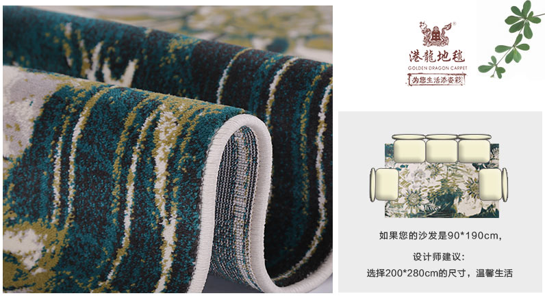 港龙地毯 幻彩 卧室茶几地毯客厅现代简约沙发床边地毯飘窗大地毯 9425LG 80*120cm