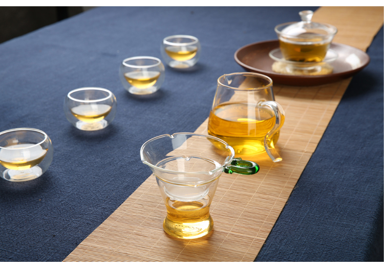 
                                        
                                                            品茶忆友 玻璃茶具 耐热玻璃绿把过滤茶漏茶滤茶器 JP-04                